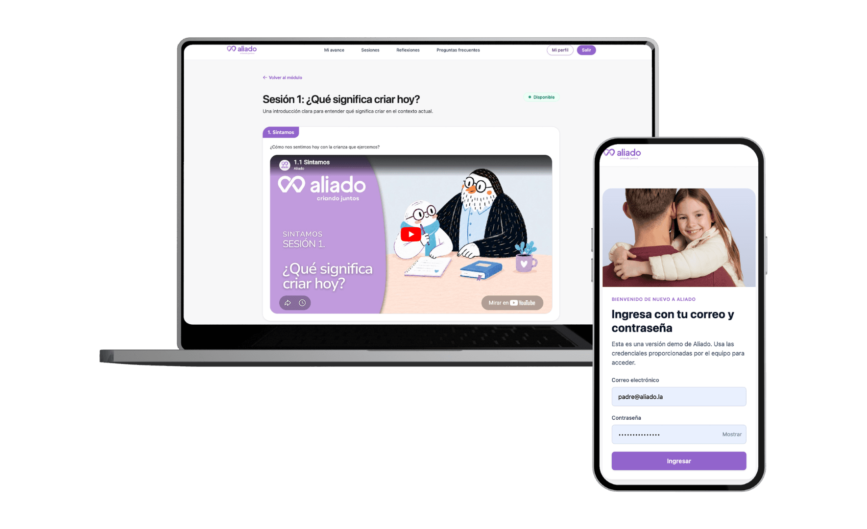 Mockup de la plataforma Aliado para colegios